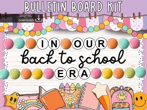 In my era bulletin board | August bulletin board | Friendship Bracelet kit | back to school classroom display | Swiftie Bulletin kit August Bulletin Board, August Bulletin Boards, Office Bulletin Boards, Elementary Bulletin Boards, Friendship Bracelet Kit, Back To School Classroom, In My Era, Fall Bulletin Boards, Back To School Bulletin Boards