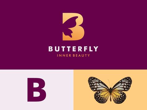 B Butterfly Logo, B Butterfly, Letter B Logo, Negative Space Logo, Logo Combination, Dance Logo, Logo B, Web Design Typography, Space Logo