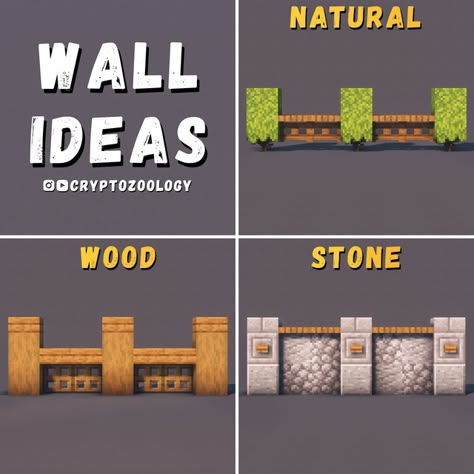 Minecraft Barrier Wall Ideas, Stone Wall Minecraft Ideas, Minecraft Simple Wall Designs, Minecraft Tips Buildings, Minecraft Building Ideas Farmhouse, Minecraft Farm Wall, Wall Idea Minecraft, Village Walls Minecraft, Minecraft Cobblestone Wall