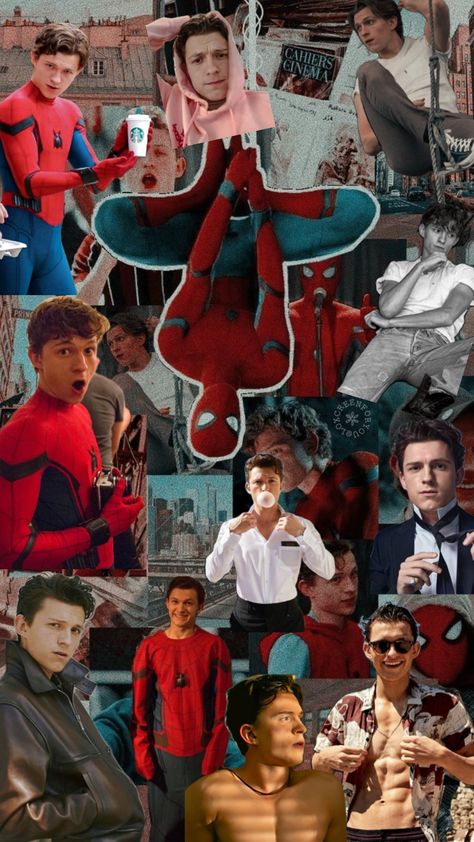 Tom Holland Aesthetic Spiderman, Tom Holland Wallpaper Collage, Cute Tom Holland Pictures, Spiderman Wallpaper Tom Holland, Tom Holland Spiderman Wallpaper, Tom Holland Background, Tom Holland Aesthetic Wallpaper, Tom Hallond, Tom Holland Collage