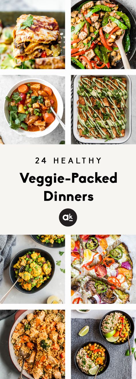 24 delicious, healthy veggie-packed dinners to make during the week! These recipes have plenty of protein and perfect for meal prep or family dinners. #dinnerideas #weeknightdinner #healthydinner #veggies #healthyeating Ambitious Kitchen, Veggie Dinner, Dinners To Make, Healthy Veggies, Family Dinners, Healthy Meal Prep, Healthy Foods To Eat, Clean Eating Snacks, Clean Eating Recipes