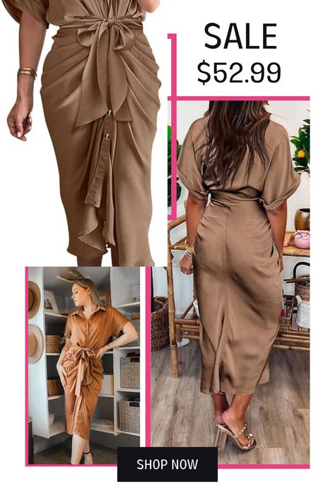 BTFBM Women 2024 Button Down Ruched Shirt Dresses Short Sleeve Lapel V Neck Elegant Party Spring Summer Maxi Satin Dress Maxi Satin Dress, Ruched Shirt, Dresses Short Sleeve, Summer Maxi, Shirt Dresses, Elegant Party, Luxury Store, Dresses Short, Satin Dress