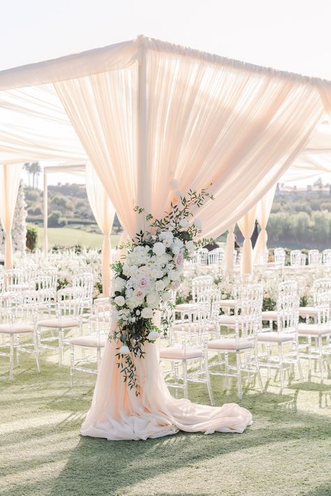 Ethereal Wedding with Magnificent Floral Walls Featured on Style Me Pretty - Flowers by Cina Wedding Decor Luxury, Reception Ceiling, Wedding Drapery, Floral Walls, Wedding Ceiling, Luxury Wedding Decor, Golf Course Wedding, Ethereal Wedding, Outdoor Wedding Decorations