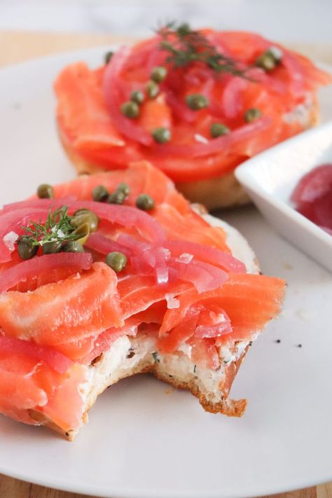 Salmon Lox Bagel, Best Pickled Red Onion Recipe, Lox Bagel, Bagel Spread, Salmon Lox, Pickled Red Onion, Everything Bagels, Red Onion Recipes, Lox And Bagels