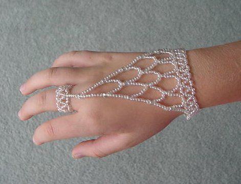 Beaded Slave Bracelet Instructions | bracelet I made with the stretch cord. Bracelet Instructions, Bracelet And Ring, Beading Jewelery, Seed Bead Tutorial, Hand Bracelet, Beaded Bracelet Patterns, A Bracelet, Foot Jewelry, Hand Jewelry