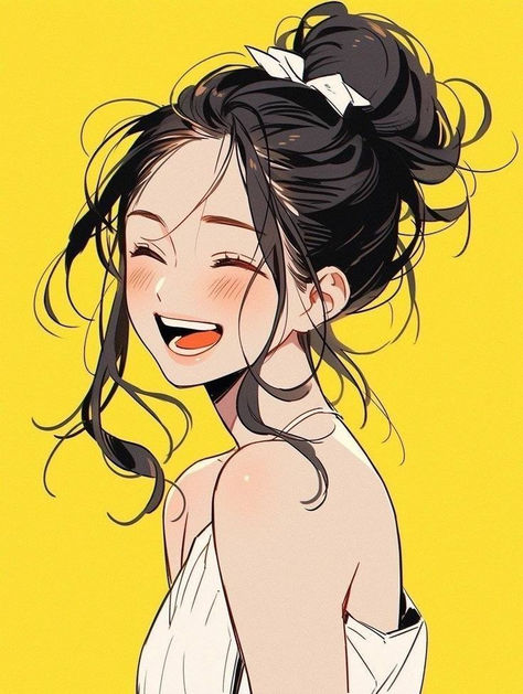 Girl Smiling Drawing, Smile References Drawing, Flowy Hair Drawing, Smile Drawing, 심플한 그림, Anime Smile, Japon Illustration, Digital Art Anime, Digital Art Illustration