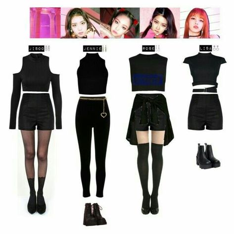 Rose Blackpink Boombayah Outfit, Blackpink Outfits Inspired, Trainee Outfit, Blackpink Inspired Outfits, Blackpink Boombayah, 70’s Outfit, Kpop Clothes, Blackpink Outfits, Group Outfits