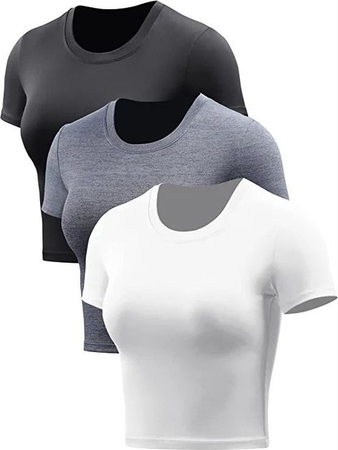 Workout Crop Tops Women Racerback Dry Fit Athletic Shirts Short Sleeve 3 Set Yoga Short, Sports Crop Tops, Shirts Short Sleeve, Workout Crop Top, Crop Top Shirts, Running Shirts, Athletic Shirts, Workout Tank Tops, Gym Outfit