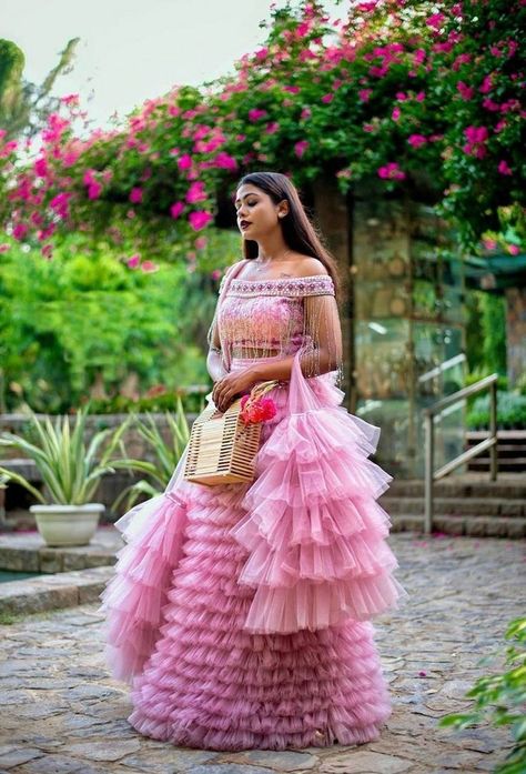 Ruffles Lehenga, Crop Top Outfits Indian, Lehenga Shopping, Ruffle Lehenga, Choli Dress, Fashion Garments, Outfit Photo, Lehenga Gown, Lehnga Dress