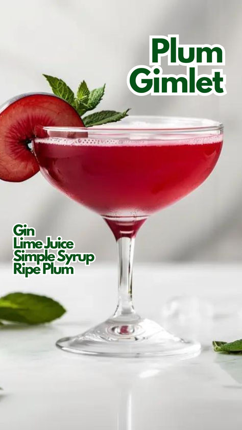 Plum Gimlet Plum Cocktail Recipes, Plum Gin Cocktail, Plum Cocktails, Plum Drink, Plum Gin, Gimlet Cocktail, Easy Gin Cocktails, Gimlet, Best Cocktail Recipes