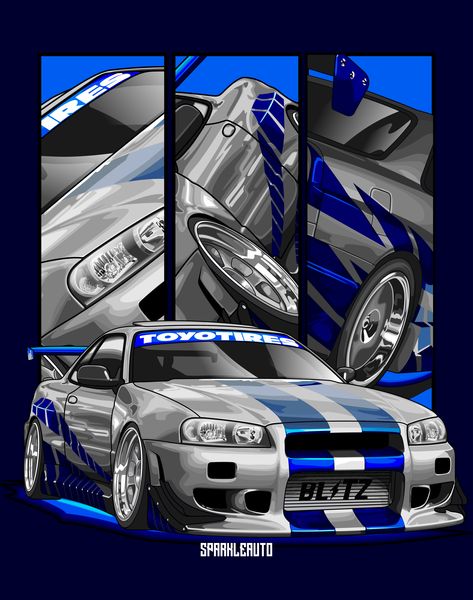 Kereta Sport, Truk Besar, Draw Vector, Nissan Gtr R34, R34 Skyline, Gtr Car, Skyline Gtr R34, R34 Gtr, Gtr R34