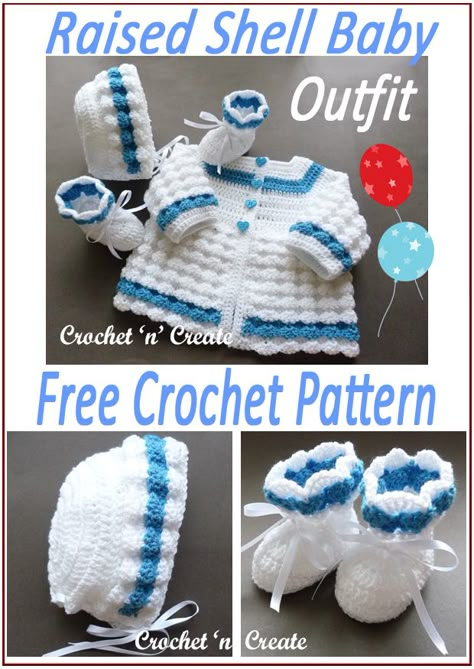 FREE crochet baby pattern, this beautiful three piece outfit is suitable for baby boy or girl, just change colors to your preference, find it on crochetncreate.com in UK and USA format New Born Baby Crochet Free Patterns, Just Crochet, Crochet Baby Sweater Sets, Baby Cardigan Pattern Crochet, Baby Sweater Pattern, Crochet Baby Sweater Pattern, Crochet Baby Jacket, Crochet Baby Sweaters, Sweater Sets