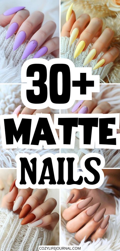 30+ different matte nail designs in various colors and styles. Colorful Matte Nails, Short Nails Acrylic Matte, Matt Nails Ideas, Matte Gel Nail Designs, Matt Nail Ideas, Matte Winter Nails, Mat Nails, Matte Red Nails, Matte Nails Ideas