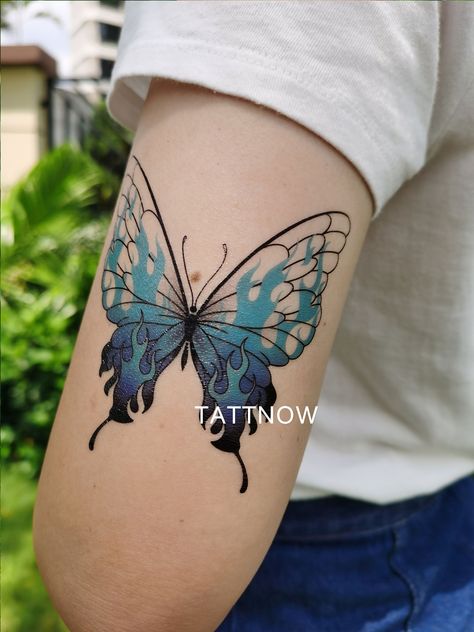 Adonis Blue Butterfly Tattoo, Plants Chest Tattoo, Blue Moth Tattoo, Blue Monarch Butterfly Tattoo, All Blue Tattoo, Blue Morpho Butterfly Tattoo, Two Butterflies Tattoo, Colored Butterfly Tattoo, Detailed Butterfly Tattoo