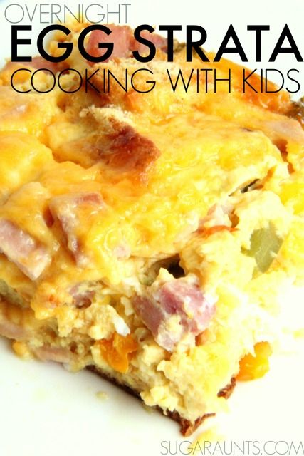 Overnight Egg Strata recipe is perfect for Easter morning, Mother's Day brunch, or any breakfast! This is a great recipe for cooking with kids and so versatile. Use the veggies or meat you have in your house! Egg Strata Recipes Overnight Breakfast, Eggs Strata, Egg Strata Recipes, Strata Breakfast, Pancake Easy, Egg Strata, Strata Recipes Breakfast, Strawberry Pancake, Strata Recipe