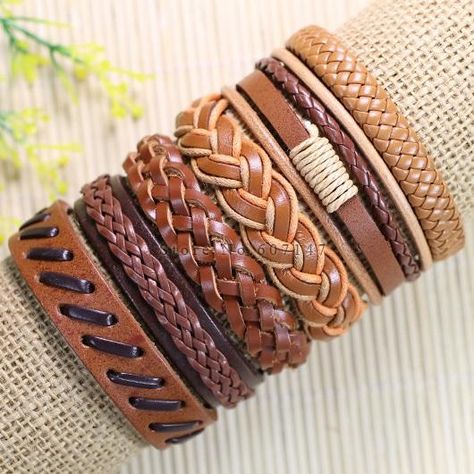 Handmade Real Charm Wrap Brown Leather Bracelet 6Pcs for Men &amp; Women - SolaceConnect.com Leather Bracelet Men, Round Pattern, Leather Bangle, Brown Leather Bracelet, Genuine Leather Bracelet, Bracelet Accessories, Hot Jewelry, Braided Leather Bracelet, Classy Jewelry