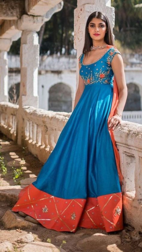 Beautiful Hand Embroidered Silk Gown. Paithani Saree Dress Recycle, Saree Function For Kids, Anarkali Models, Paithani Dresses, Floor Length Dresses Indian, Saree Blouse Back Neck Designs, Saree Blouse Back, Simple Anarkali, Maggam Blouses