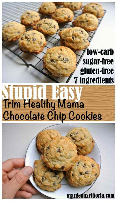 Stupid Easy Trim Healthy Mama Chocolate Chip Cookies | Margeaux Vittoria Thm Snacks, Thm Meals, Dessert Mousse, Cookies Healthy, Postre Keto, Healthier Desserts, Mama Recipe, Thm Desserts, Low Carb Dessert