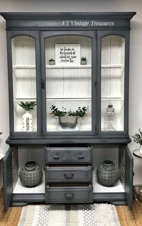 Upcycled China Cabinet, Upcycle Antiques, Dresser Colors, Floating Nightstand Ideas, Hutch Redo, Furniture Remodel, Modern Floating Nightstand, China Cabinet Makeover, Shabby Sheek