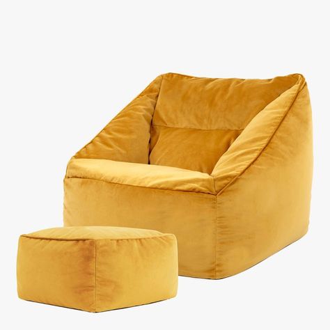 Velvet Bean Bag, Giant Bean Bag, Giant Bean Bag Chair, Large Bean Bags, Round Footstool, Velvet Lounge Chair, Giant Bean Bags, Ochre Yellow, Velvet Chair