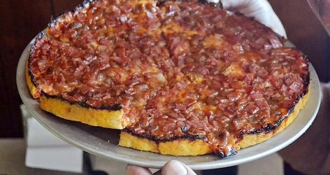 Crispy, greasy, and highly-addictive, the Lynwood Cafe in Randolph, MA is often considered the most legendary spot for South Shore bar pizza. Bar Pizza, South Shore, Massachusetts, Pizza, Cafe, Bar, Pizzas