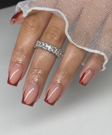 Short Coffin French Tip, Red Chrome French Tip Nails, Coffin Art, Red Tip Nails, Short French Tip Nails, Acrylic Nails Nude, Latest Nail Designs, Red Chrome, Nail Polish Organizer