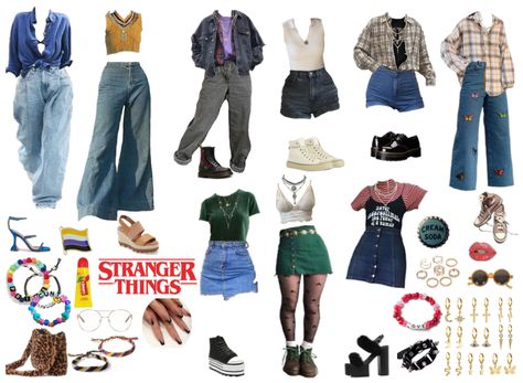 Stranger Thing Outfits Inspiration, 80s Wardrobe Outfits, 80s Aesthetic Outfits Stranger Things, Everyday 80s Outfit, Outfit Ideas Stranger Things, Stranger Things Outfit Inspiration 80s, Stranger Things Inspo Outfits, Stranger Things Style 80s, Decade Outfits Ideas