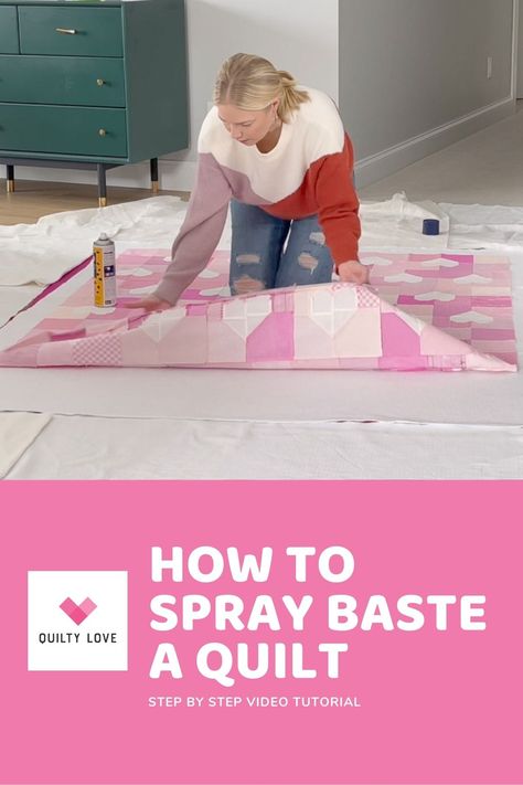 This video tutorial from Emily of quiltylove.com walks you through the entire process of spray basting your quilt. Emily explains why she prefers spray basting over pin basting and shows you tons of tips and tricks so that you can successfully spray baste your next quilt! #quiltingtutorial #quilting101 #learntoquilt #modernquilting How To Spray Baste A Quilt, Spray Basting A Quilt, How To Baste A Quilt, Quilting Hacks, Basting A Quilt, Quilt Videos, Quilty Love, Quilt Techniques, Free Quilt Tutorials