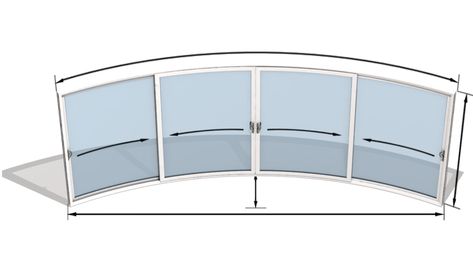 Curved Glass Doors model W4 | Curved Sliding Doors | Curved Patio Doors Curved Sliding Door, Glass Partition Designs, Curved Patio, Pet Cafe, Glass Patio, Corner Door, Glass Doors Patio, Sliding Folding Doors, Glazed Doors