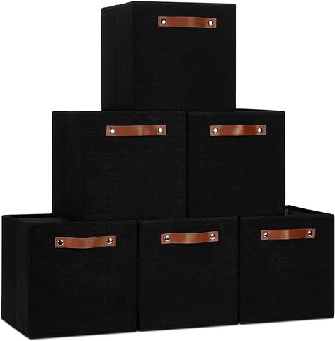 Amazon.com - Ecegeva Storage Bins, Cube Storage Bin with Leather Handles for Shelves, Collapsible Storage Bins for Bedroom, Storage Bins 11x11 for Toys, Decorative Storage Bins for Closet Storage(Black,6 Pack) Bedroom Storage Bins, Cubby Storage Bins, Cube Storage Bin, Decorative Storage Bins, Cube Storage Bins, Storage Cubes, Collapsible Storage, Fabric Storage Baskets, Collapsible Storage Bins