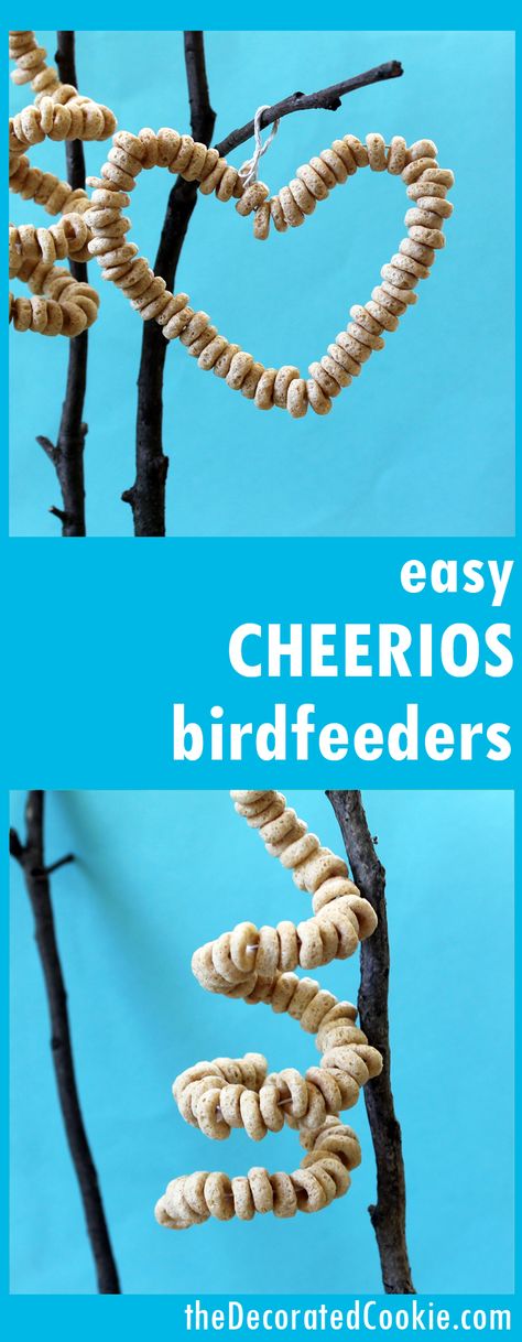 easy CHEERIOS birdfeeders kids can make Preschool Birdfeeder Craft, Preschool Bird Feeder Craft, Cheerios Bird Feeder For Kids, Cheerio Bird Feeders, Cheerios Bird Feeder, Cheerio Bird Feeder, Kids Bird Feeder Crafts, Cheerio Crafts, Bird Feeder Craft For Kids