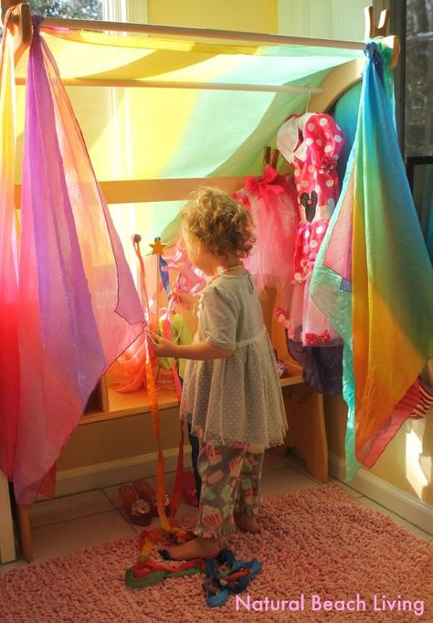 Imaginative play, playsilks, Waldorf,kids activities,kids spaces, Spring,Creative Play,Sensory play,beautiful toys,inspirational, www.naturalbeachliving.com Dress Up Quotes, Dress Up Corner, Waldorf Playroom, Dress Up Area, Waldorf Kids, Earth School, Urban Wildlife, Stars Space, Imaginary Play