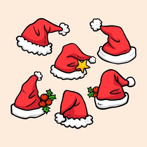 Cartoon Santa Hat, Santa Claus Hat Drawing, Santa Hat Doodle, Santa Claus Doodle, Christmas Hat Drawing, Santa Hat Drawing, Christmas Draw, Santa Hat Vector, Santa Claus Drawing