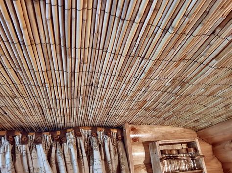 VW t4 rustic bamboo ceiling Caravan Ceiling Ideas, Campervan Ceiling Ideas, Van Ceiling Ideas, Campervan Ceiling, Camper Ceiling, Van Insulation, Diy Caravan, Minivan Camper Conversion, Camper Interior Design