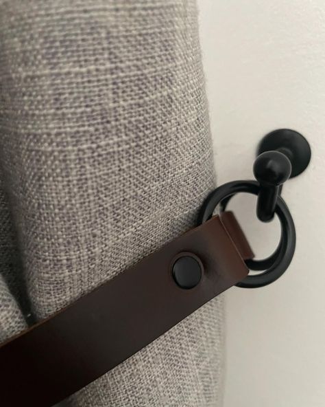 Dark brown with black fixings looking very smart today 🖤 #leathertieback #curtains #curtaindesign #curtainshop #curtainstyle #homeaccount #homedecoration #etsy Industrial Curtain Rod, Home Ac, Curtain Shop, Curtain Designs, Curtain Rod, Indoor Furniture, Curtain Rods, Dark Brown, Coco