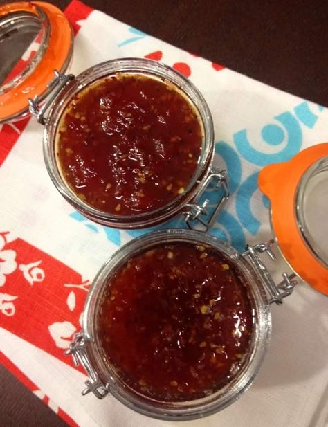 Tomato, chilli and ginger jam - perfect with some good bread and cheese Ginger Jam Recipe, Tomato Chilli Jam, Homemade Mincemeat, Red Onion Chutney, Vegan Sauce Recipes, Relish Sauce, Savory Jam, Sainsburys Recipes, Ginger Jam