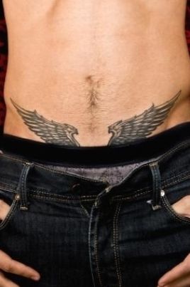 Tattoo On Lower Stomach, Pelvic Tattoos, Lower Belly Tattoos, Angel Wing Tattoo, Abdomen Tattoo, Mens Body Tattoos, Lower Stomach Tattoos, Wing Tattoo Men, Ab Tattoo