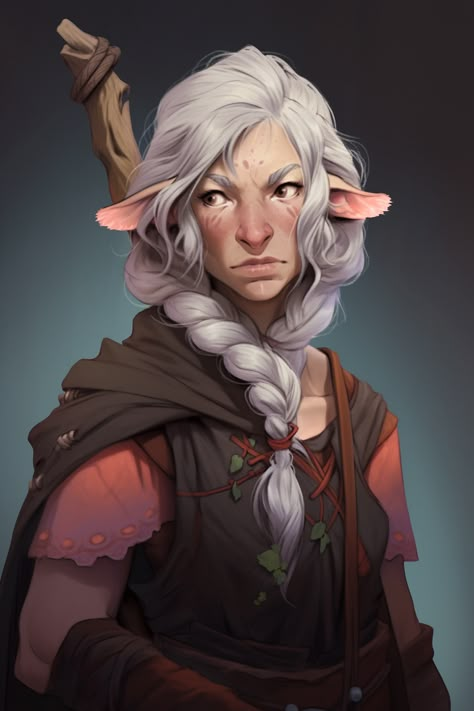 Firbolg Cleric Female, Trans Dnd Characters, Ugly Dnd Character, Old Firbolg, Fat Dnd Character, Firbolg Woman, Dnd Old Lady, Dnd Ranger Art, Old Dnd Character