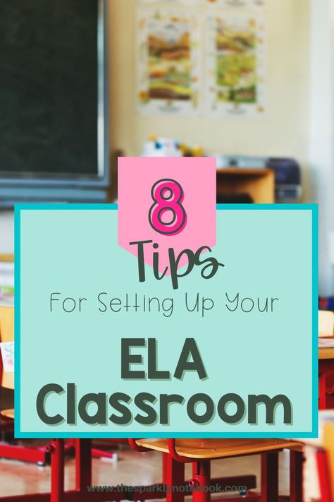 Classroom organization is at the top of teacher's lists right now to ensure their year runs smoothly. Don't miss out on these 8 tips for setting up your middle school English clasroom, whether its during back to school time or any other time of the school year. Follow @sparklynotebook here on Pinterest for more great ELA activities and ideas! Middle School Ela Classroom Setup, Assistant Principal Interview Questions, Classroom Setup Middle School, Teacher Advice, Middle School Ela Classroom, Back To School Classroom, Middle School Language Arts, 8th Grade Ela, Classroom Management Tips