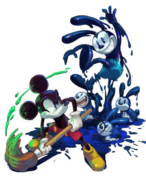 Epic Mickey 2, Disney Epic Mickey, Epic Mickey, Oswald The Lucky Rabbit, Mickey Mouse Art, Lucky Rabbit, Mickey Mouse Cartoon, Art Characters, Mickey Mouse And Friends