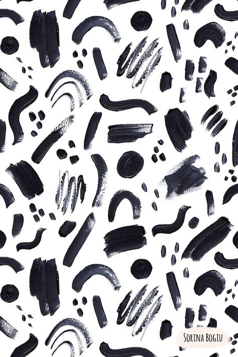 Hand painted with acrilyc pattern design. Abstract, black and white, paint, brush strokes, fun, painting, dots, pattern, surface pattern deisgn, fabric design, illustration Abstract Brush Strokes, Surface Pattern Design Inspiration, Geometric Rugs, Brush Strokes Pattern, Pattern Design Inspiration, Abstract Pattern Design, Abstract Geometric Art, Zen Doodle, Trendy Decor