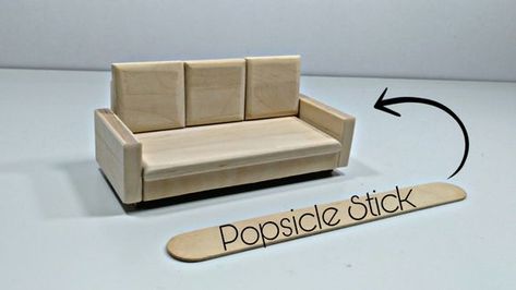 let's make a sofa using ice cream sticks. very easy. don't forget to follow my channel Diy Doll House Furniture Easy Wood, Diy Dollhouse Furniture Easy Popsicle Sticks, Popsicle Stick Furniture, Diy Doll Sofa, Miniature Furniture Diy, Popsicle Stick Art, Dollhouse Furniture Tutorials, Popsicle Stick Crafts House, Artsy Crafts