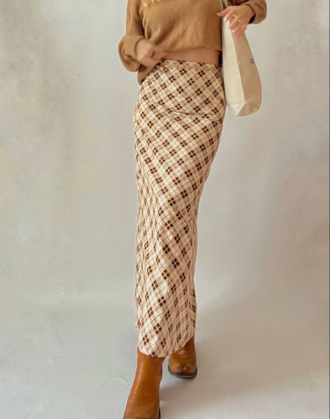 Plaid Maxi Skirt, Brown Checkered, Caramel Brown, Brown Diamond, Style Board, Tartan, Maxi Skirt, Pencil Skirt, Caramel