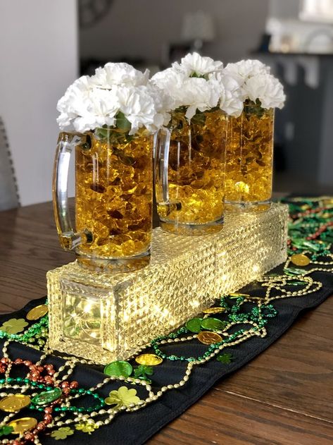 Dads Birthday Theme Party Ideas, Beer Themed 60th Birthday Party, Cheers And Beers Centerpiece, Beer Bottle Centerpieces For Birthday, Cheers Themed Birthday Party, Beer Themed Dessert Table, Beer Mug Centerpiece 50th Birthday, 21 Party Centerpieces, Brewery Anniversary Party