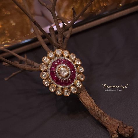 Absolutely Real looking Polki jewellery for wedding functions. Making: Ring is Uniquely Handcrafted by our Skilled Master Goldsmith Craftsman with detailed finishing like real jewellery. Stones: Moissanite Diamond Polkis with excellent lustre & shine. It has Silver Daak at the backside and are set in open setting. Colour Stone: Ruby looking Semi Pecious Stone. Diamond looking stones: Swarovski. Metal: 92.5 Silver (Hallmarked). Finish: 18k Gold Rhodium with 1.0micron gold. Polki Rings, Jewellery For Wedding, Mughal Jewelry, Traditional Wedding Jewellery, Coral Jewelry Set, Polki Necklace Set, Rings Moissanite, Gold Jewelry Outfits, Antique Bridal Jewelry