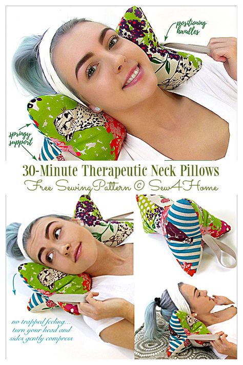 30-Minute Fabric Therapeutic Neck Pillows Free Sewing Pattern | Fabric Art DIY How To Make A Neck Pillow Free Pattern, Neck Cushion Diy Free Pattern, Diy Neck Support Pillow, Neck Pillows Diy, Sew Neck Pillow, Diy Neck Pillow Pattern, Diy Cervical Neck Pillow, Diy Travel Pillow Pattern, Travel Neck Pillow Pattern