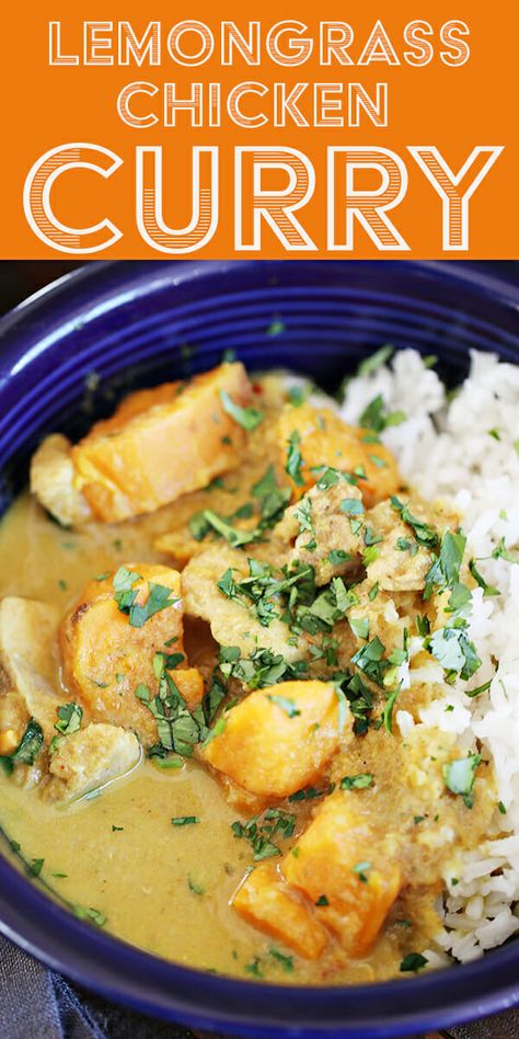 Chicken Curry with Sweet Potato and Lemongrass! Chicken, lemongrass, and sweet potatoes on their own are pretty great, but when simmered in coconut milk and topped with chopped cilantro, they become pure magic in this Vietnamese curry. #sweetpotato #curry #simplyrecipes #chicken #coconutmilk #vietnamese Lemongrass Recipes, Chicken Curry, Cilantro Chicken, Ginger Chicken, Coconut Chicken, Curry Chicken Recipes, Simply Recipes, Lunch Snacks, Curry Chicken