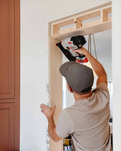 How to Case a Door Opening - Yellow Brick Home Building Interior Door Frame, How To Frame In A Door, Diy Door Jamb How To Build, How To Build A Header For A Door, Installing Interior French Doors Diy, How To Remove A Door Frame, Framing A Door Opening, Drywall Door Opening, Add Door To Hallway