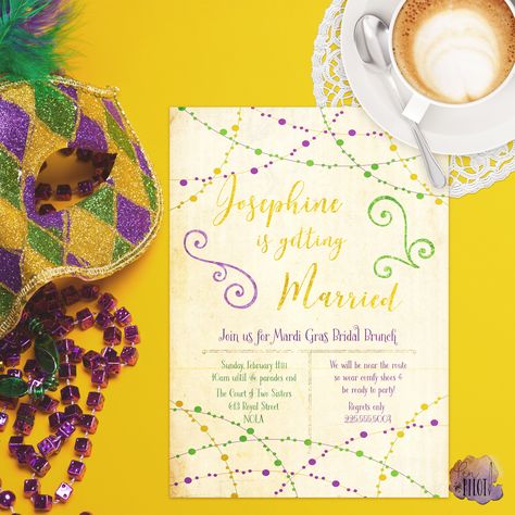 Mardi Gras Invitations, Parade's End, Engagement Parties, Mardi Gras Party, School Event, Bridal Brunch, School Dances, A4 Paper, White Card