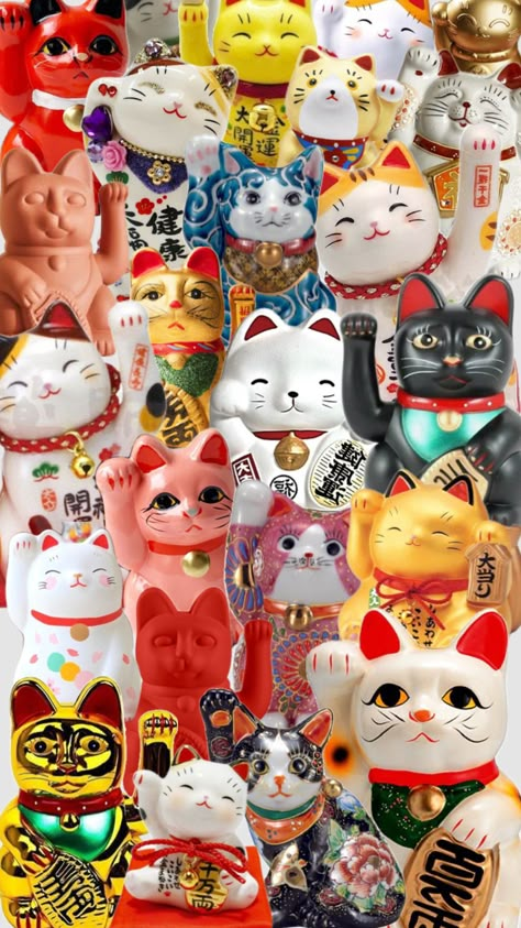 #wallpaper #collage #luckycat #cute #vibes #manekineko Lucky Wallpaper, Wallpaper Collage, Maneki Neko, Lucky Cat, Cat Wallpaper, Funky Art, Motion Design, Pretty Wallpapers, Cat Art